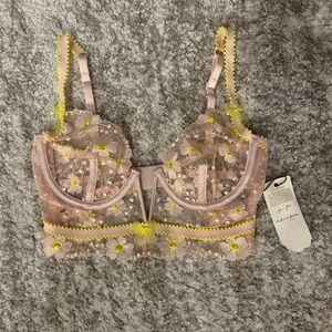 For Love And Lemons Pink and Yellow Lace Evelyn Bra NWT